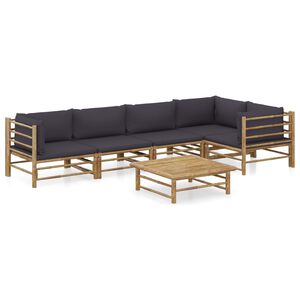 vidaXL 6 pcs conj. lounge jardim em bambu c/ almofad&otilde;es cinza-escuro