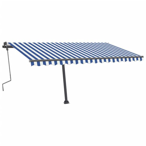 vidaXL Toldo retrátil manual com LED 400x300 cm azul e branco