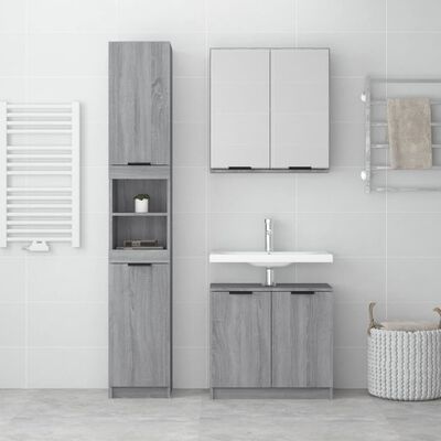 vidaXL 3 pcs conjunto móveis WC derivados de madeira cinzento sonoma