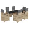 vidaXL 7 pcs conj. jantar jardim c/ almofad&otilde;es vime PE bege misturado
