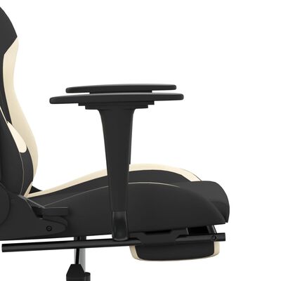 vidaxL Cadeira de gaming c/ apoio para os pés tecido preto e creme
