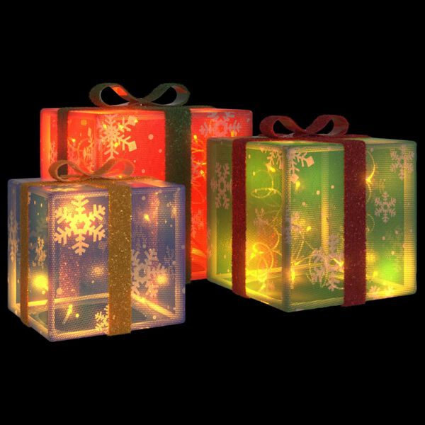 vidaXL Presentes de Natal iluminados 3 pcs 64 luzes LED branco quente