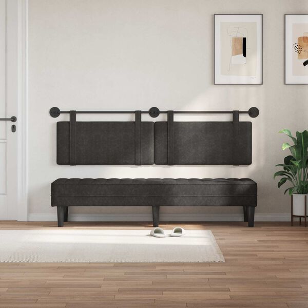 vidaXL Cabeceira Suspensa Liso Preto 190 x 55 x 5 cm PU Antigo
