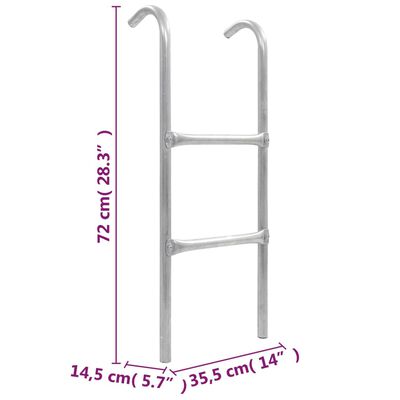 vidaXL Escada de 2 degraus para trampolim 72 cm aço prateado