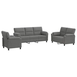 vidaXL Conjunto de Sof&aacute;s 3 pcs Cinzento-Escuro Veludo