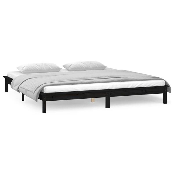 vidaXL Estrutura de cama c/ LEDs 160x200 cm madeira maci&ccedil;a preto