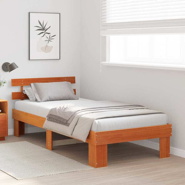 vidaXL Estrutura da Cama com cabeceira Marrom Cera 90 x 190 cm