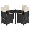 vidaXL 5 pcs conjunto de jantar p/ jardim c/ almofad&otilde;es vime PE preto