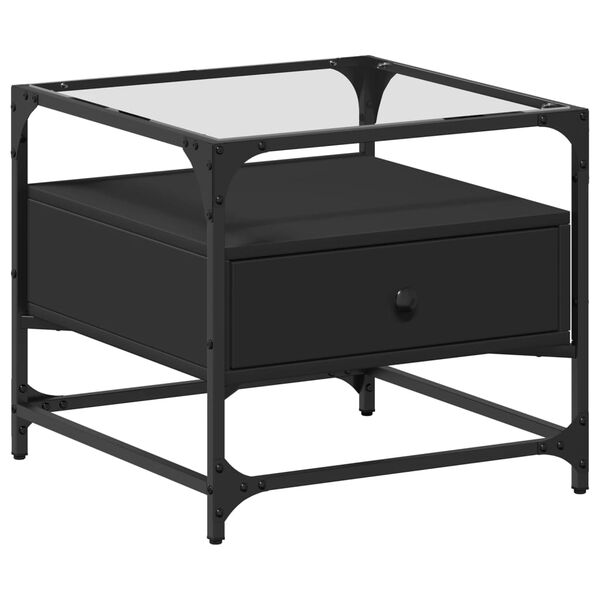 vidaXL Mesa de centro com topo em vidro preto 50x50x45 cm aço