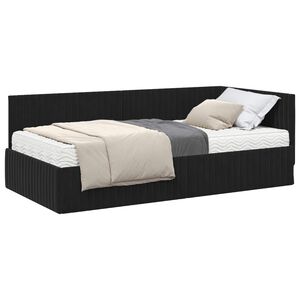 vidaXL Estrutura de Cama de Canto com Colch&atilde;o 2 pcs Preto Veludo