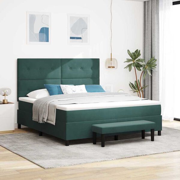 vidaXL Cama Box com colch&atilde;o Verde-escuro 180 x 200 cm Veludo