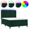 vidaXL Cama box spring c/ colch&atilde;o/LED 140x190 cm veludo verde-escuro