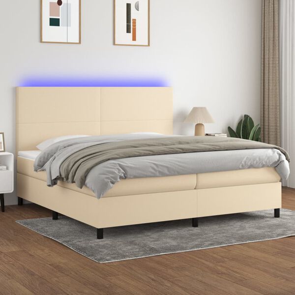 vidaXL Cama box spring c/ colch&atilde;o e LED 200x200 cm tecido cor creme