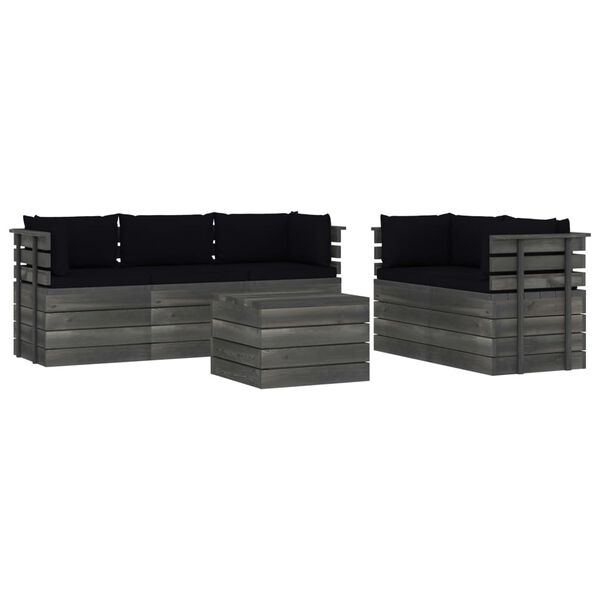 vidaXL 6 pcs conjunto lounge de paletes com almofad&otilde;es pinho maci&ccedil;o