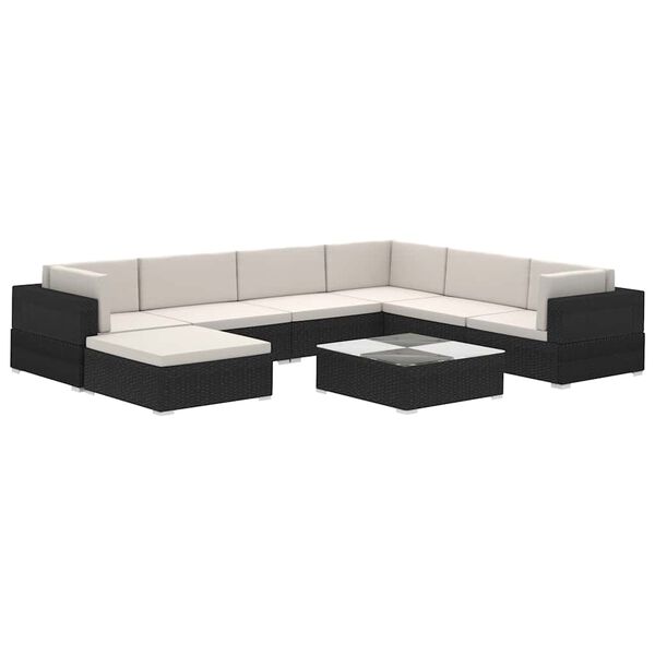 vidaXL 8 pcs conjunto lounge de jardim c/ almofadões vime PE preto