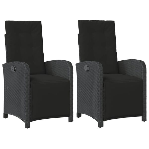 vidaXL Cadeiras jardim reclin&aacute;veis 2 pcs c/ apoio de p&eacute;s vime PE preto