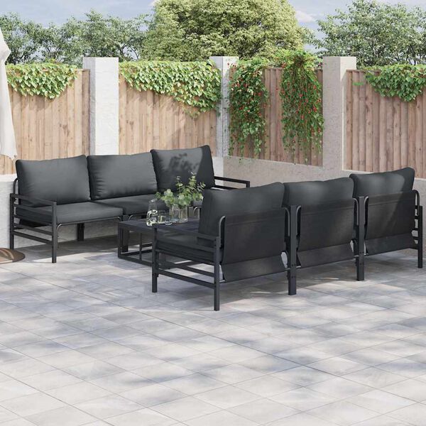 vidaXL Conjunto de Sof&aacute; de Jardim com almofada 7 pcs Preto A&ccedil;o