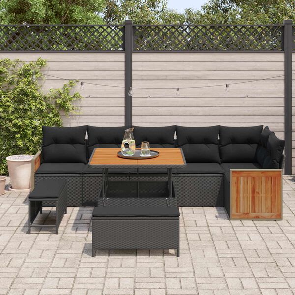 vidaXL Conjunto de Sof&aacute; de Jardim 9 pcs Preto e Marrom vime PE