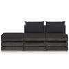 vidaXL 3 pcs conj. lounge jardim + almofad&otilde;es madeira impreg. cinzento