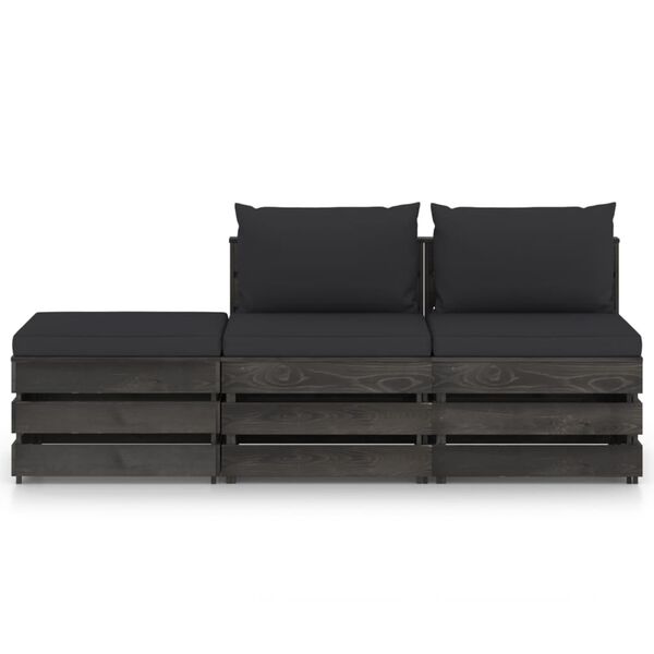 vidaXL 3 pcs conj. lounge jardim + almofad&otilde;es madeira impreg. cinzento