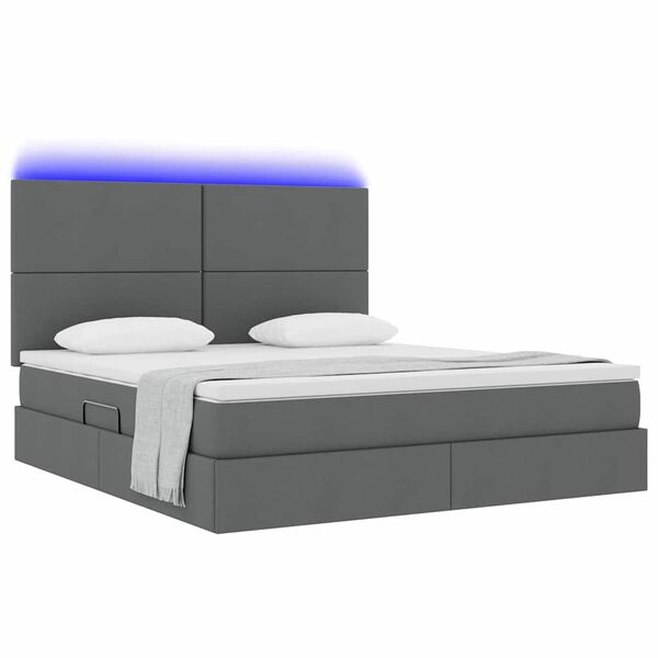 vidaXL Cama com arruma&ccedil;&atilde;o e LED Cinza Escuro 160 x 200 cm Poli&eacute;ster