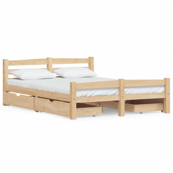 vidaXL Estrutura de cama com 4 gavetas 140x200 cm pinho maci&ccedil;o