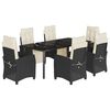 vidaXL 7 pcs conjunto de jantar p/ jardim c/ almofad&otilde;es vime PE preto