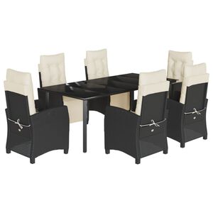 vidaXL 7 pcs conjunto de jantar p/ jardim c/ almofad&otilde;es vime PE preto