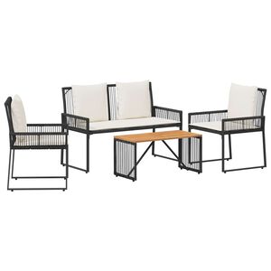 vidaXL Conjunto de M&oacute;veis para Exterior 4 pcs Preto e Branco Creme