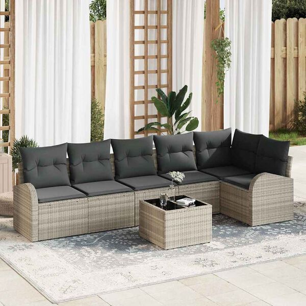 vidaXL Conjunto de Sof&aacute; de Jardim com almofada 7 pcs Cinzento-claro