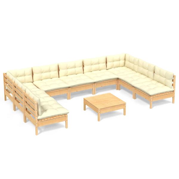 vidaXL 10 pcs conjunto lounge jardim c/ almofad&otilde;es creme pinho maci&ccedil;o