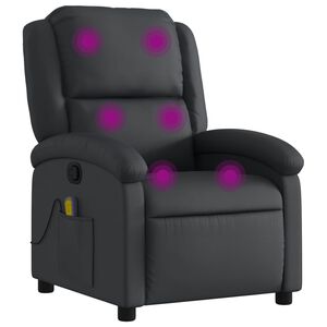 vidaXL Poltrona de massagem reclin&aacute;vel em couro leg&iacute;timo preto