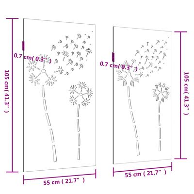 vidaXL Decorações p/ muro de jardim 2 pcs aço corten design flores