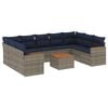 vidaXL Conjunto de sof&aacute; de jardim com 10 pe&ccedil;as e almofadas em rattan sint&eacute;tico cinza