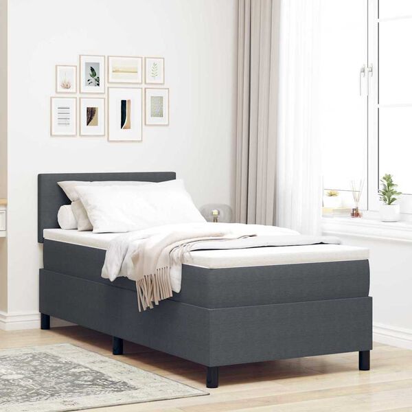 vidaXL Cama Box Spring LED Cinza Escuro e Branco 90 x 190 cm