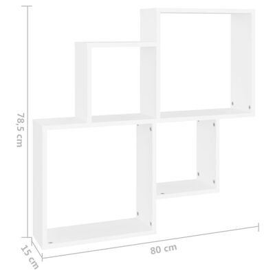 vidaXL Estante de parede cúbica 80x15x78,5 cm contraplacado branco
