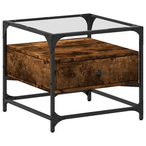 vidaXL Mesa de centro c/ topo de vidro 50x50x45 cm carvalho fumado a&ccedil;o