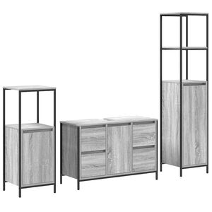 vidaXL Conjunto de M&oacute;veis para Banheiro 3 unid. Sonoma Cinza e Preto