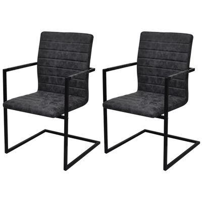 vidaXL Cadeiras de jantar cantilever 2 pcs couro artificial preto
