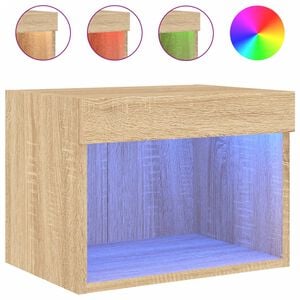vidaXL Mesa de cabeceira de parede com luzes LED carvalho sonoma