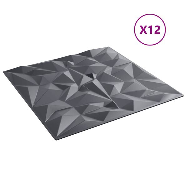 vidaXL Pain&eacute;is de parede 12 pcs Ametista Cinza 50 x 50 cm Espuma XPS