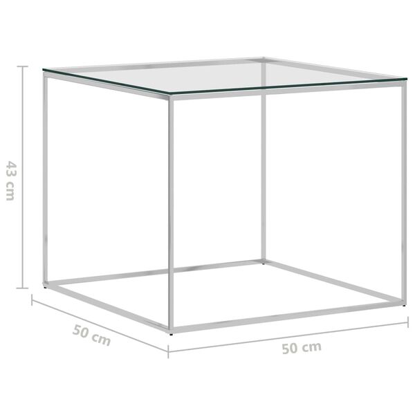 vidaXL Mesa de centro 50x50x43 cm a&ccedil;o inoxid&aacute;vel prateado e vidro