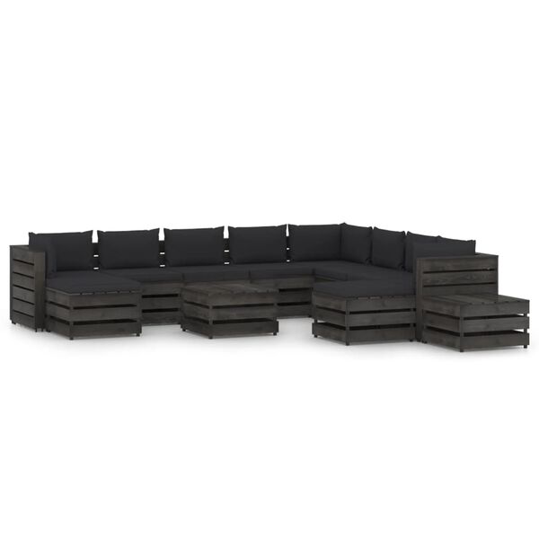 vidaXL 12pcs conj. lounge jardim + almofad&otilde;es madeira impreg. cinzento