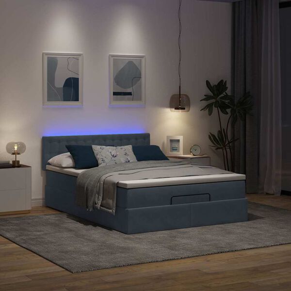 vidaXL Estrutura de cama otomana com colch&atilde;o 140x190cm cinzento escuro
