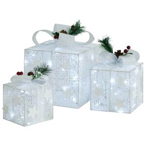 vidaXL Caixas de presente de Natal decorativas 3 pcs int/ext. branco