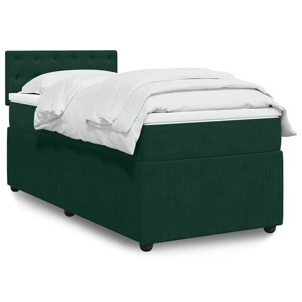 vidaXL Cama com molas/colch&atilde;o 100x200 cm veludo verde-escuro