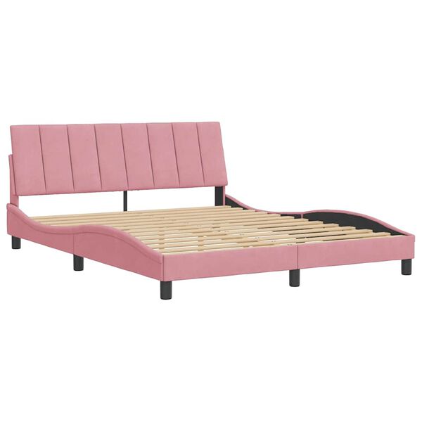 vidaXL Estrutura de cama sem colch&atilde;o Hanko 160x200 cm veludo rosa