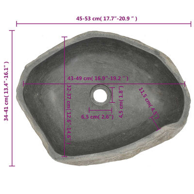 vidaXL Lavatório pedra do rio oval 45-53 cm
