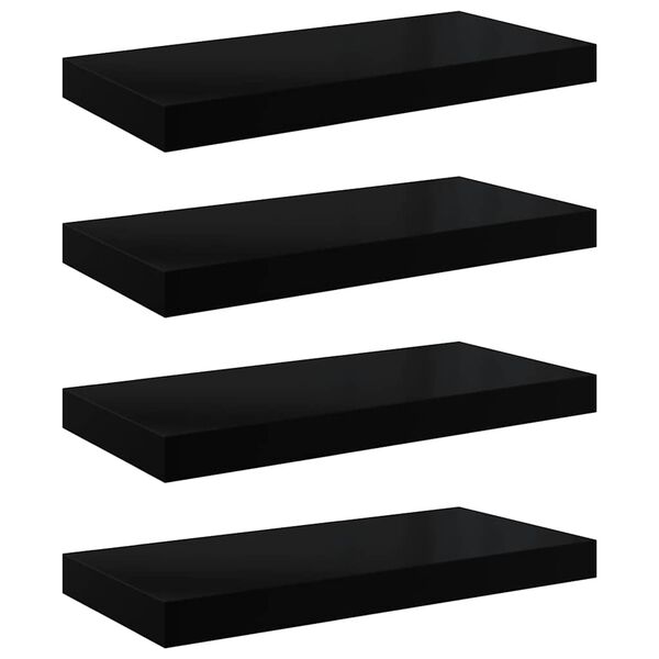 vidaXL Prateleiras de parede suspensas 4 pcs 50x23x3,8cm MDF preto