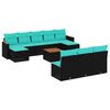 vidaXL Conjunto de sof&aacute; de jardim com 11 pe&ccedil;as e almofadas em rattan sint&eacute;tico preto